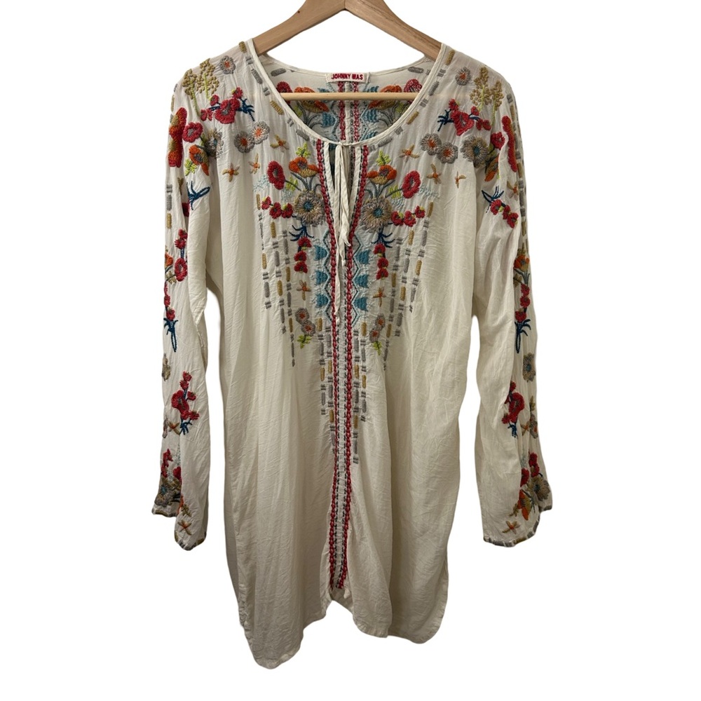 Johnny Was Emily Heavily Embroidered Blouse Peasant Tunic Women’s Medium